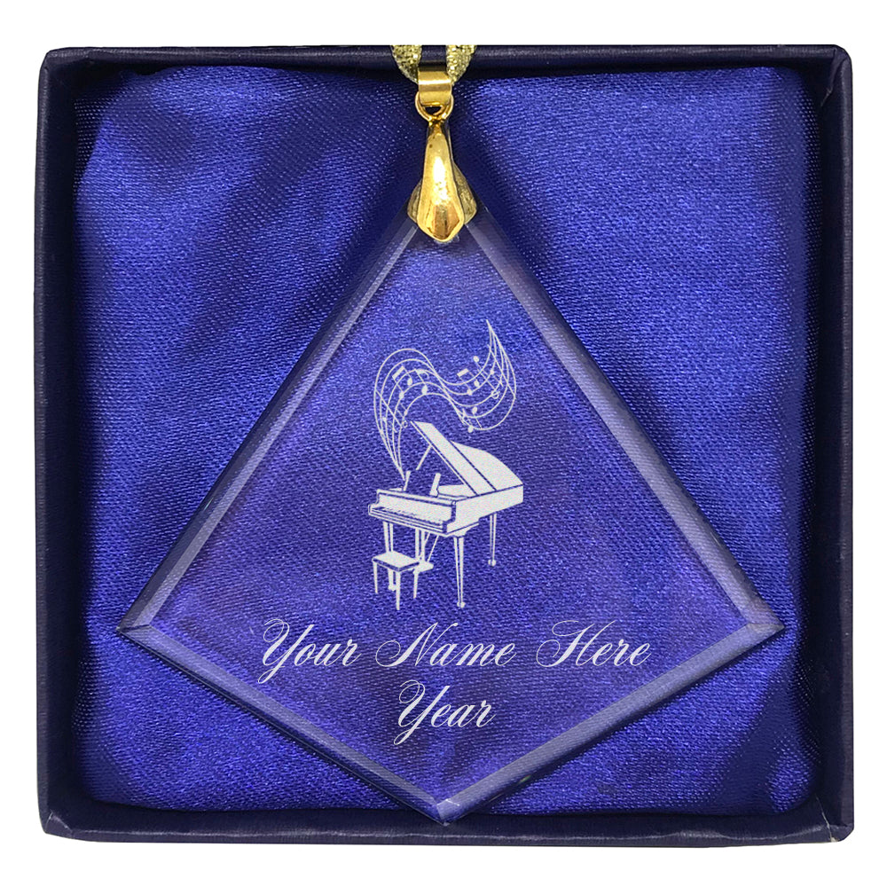 LaserGram Christmas Ornament, Grand Piano, Personalized Engraving Included (Diamond Shape)