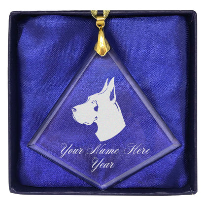 LaserGram Christmas Ornament, Great Dane Dog, Personalized Engraving Included (Diamond Shape)