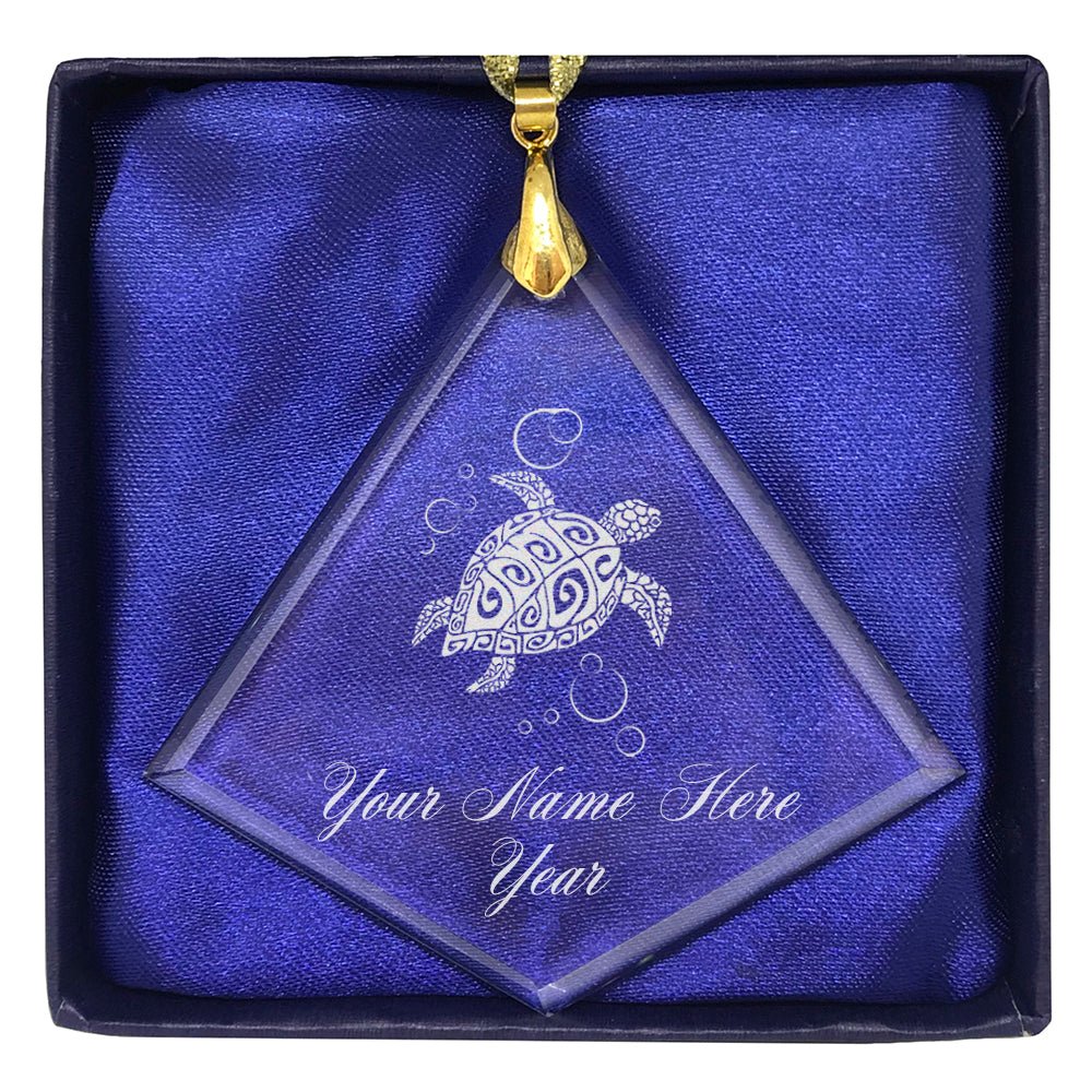 LaserGram Christmas Ornament, Hawaiian Sea Turtle, Personalized Engraving Included (Diamond Shape)