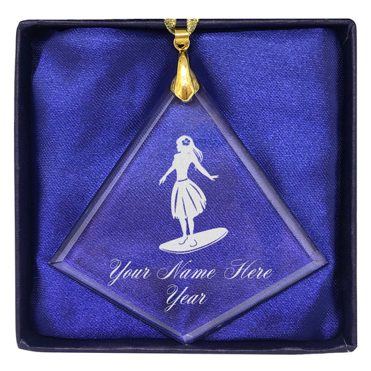 LaserGram Christmas Ornament, Hawaiian Surfer Girl, Personalized Engraving Included (Diamond Shape)