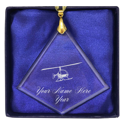 LaserGram Christmas Ornament, Helicopter 2, Personalized Engraving Included (Diamond Shape)