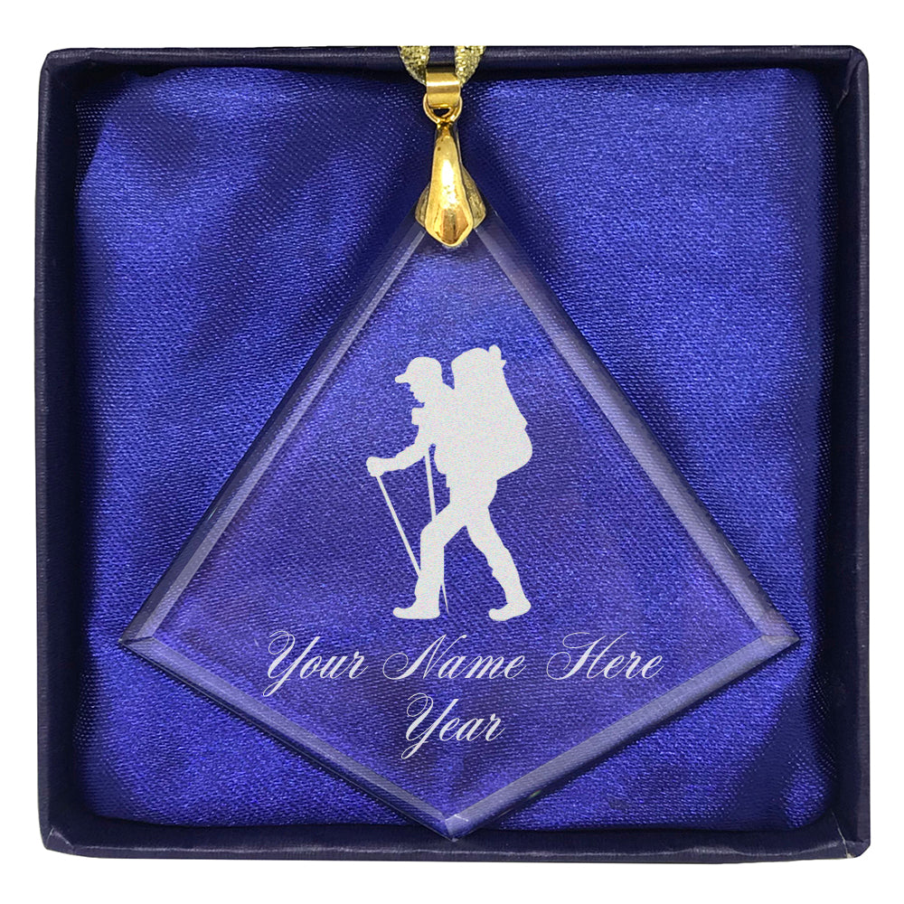 LaserGram Christmas Ornament, Hiker Man, Personalized Engraving Included (Diamond Shape)