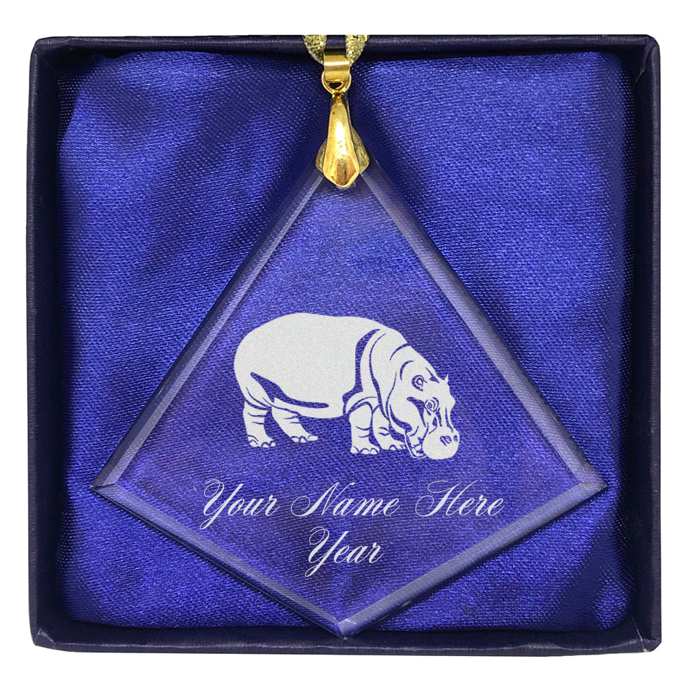 LaserGram Christmas Ornament, Hippopotamus, Personalized Engraving Included (Diamond Shape)