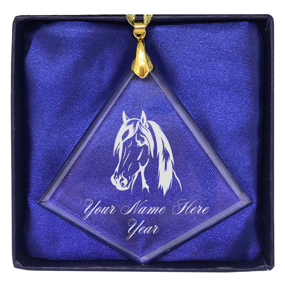 LaserGram Christmas Ornament, Horse Head 1, Personalized Engraving Included (Diamond Shape)