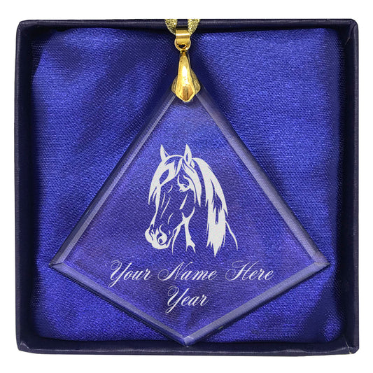 LaserGram Christmas Ornament, Horse Head 1, Personalized Engraving Included (Diamond Shape)