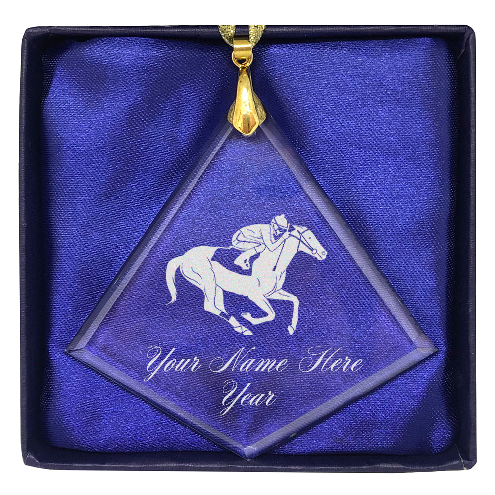 LaserGram Christmas Ornament, Horse Racing, Personalized Engraving Included (Diamond Shape)