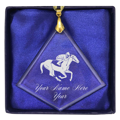 LaserGram Christmas Ornament, Horse Racing, Personalized Engraving Included (Diamond Shape)