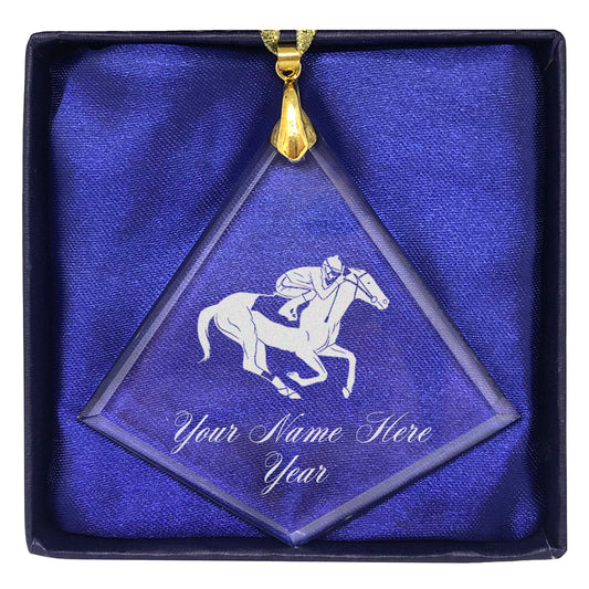 LaserGram Christmas Ornament, Horse Racing, Personalized Engraving Included (Diamond Shape)