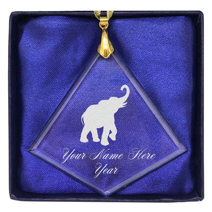 LaserGram Christmas Ornament, Indian Elephant, Personalized Engraving Included (Diamond Shape)