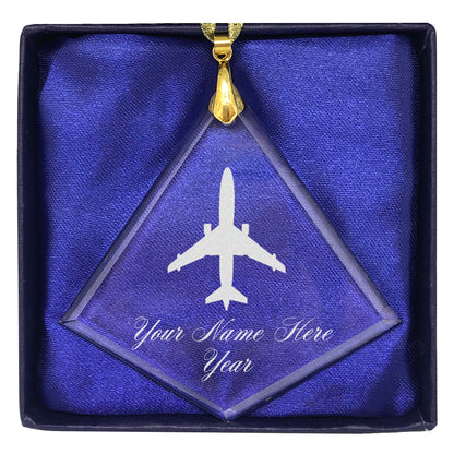 LaserGram Christmas Ornament, Jet Airplane, Personalized Engraving Included (Diamond Shape)