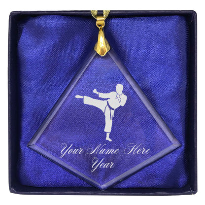 LaserGram Christmas Ornament, Karate Man, Personalized Engraving Included (Diamond Shape)