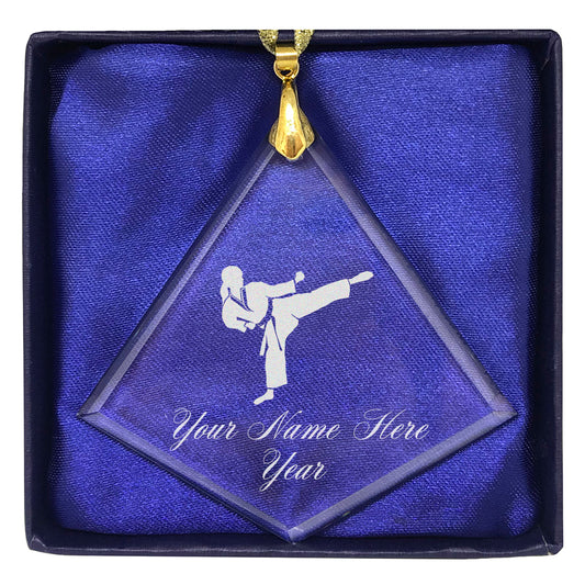 LaserGram Christmas Ornament, Karate Woman, Personalized Engraving Included (Diamond Shape)