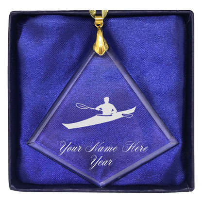 LaserGram Christmas Ornament, Kayak Man, Personalized Engraving Included (Diamond Shape)