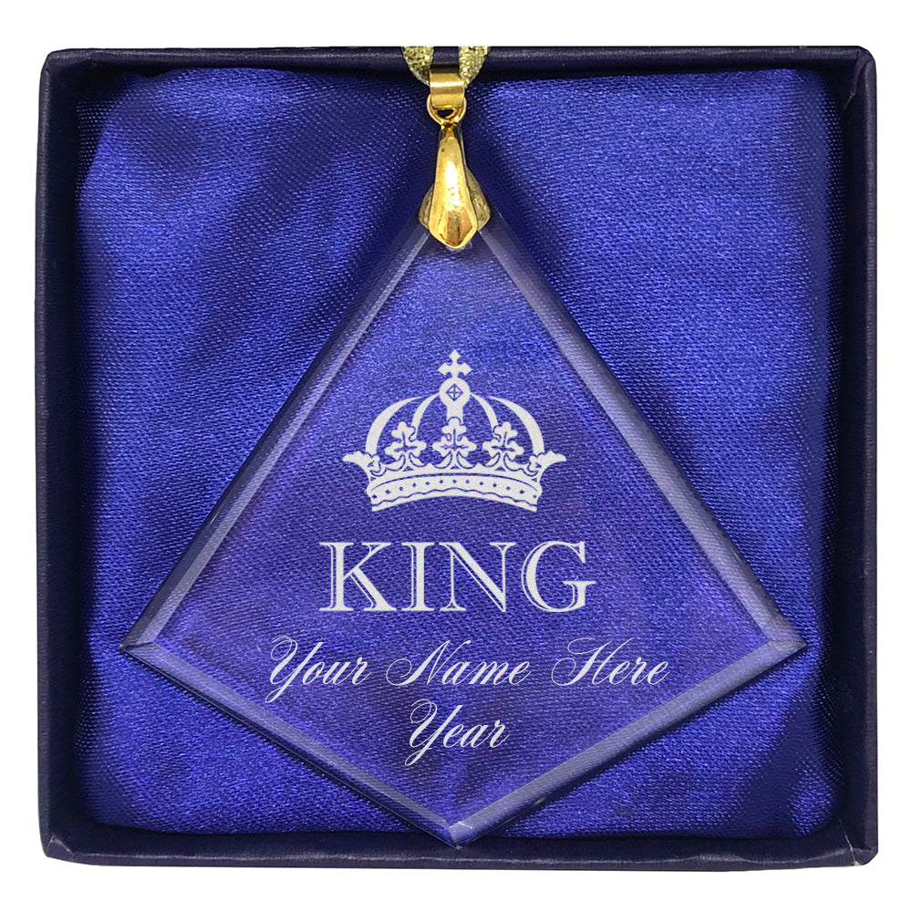 LaserGram Christmas Ornament, King Crown, Personalized Engraving Included (Diamond Shape)