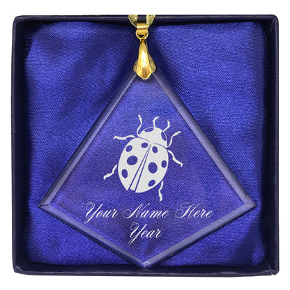 LaserGram Christmas Ornament, Ladybug, Personalized Engraving Included (Diamond Shape)