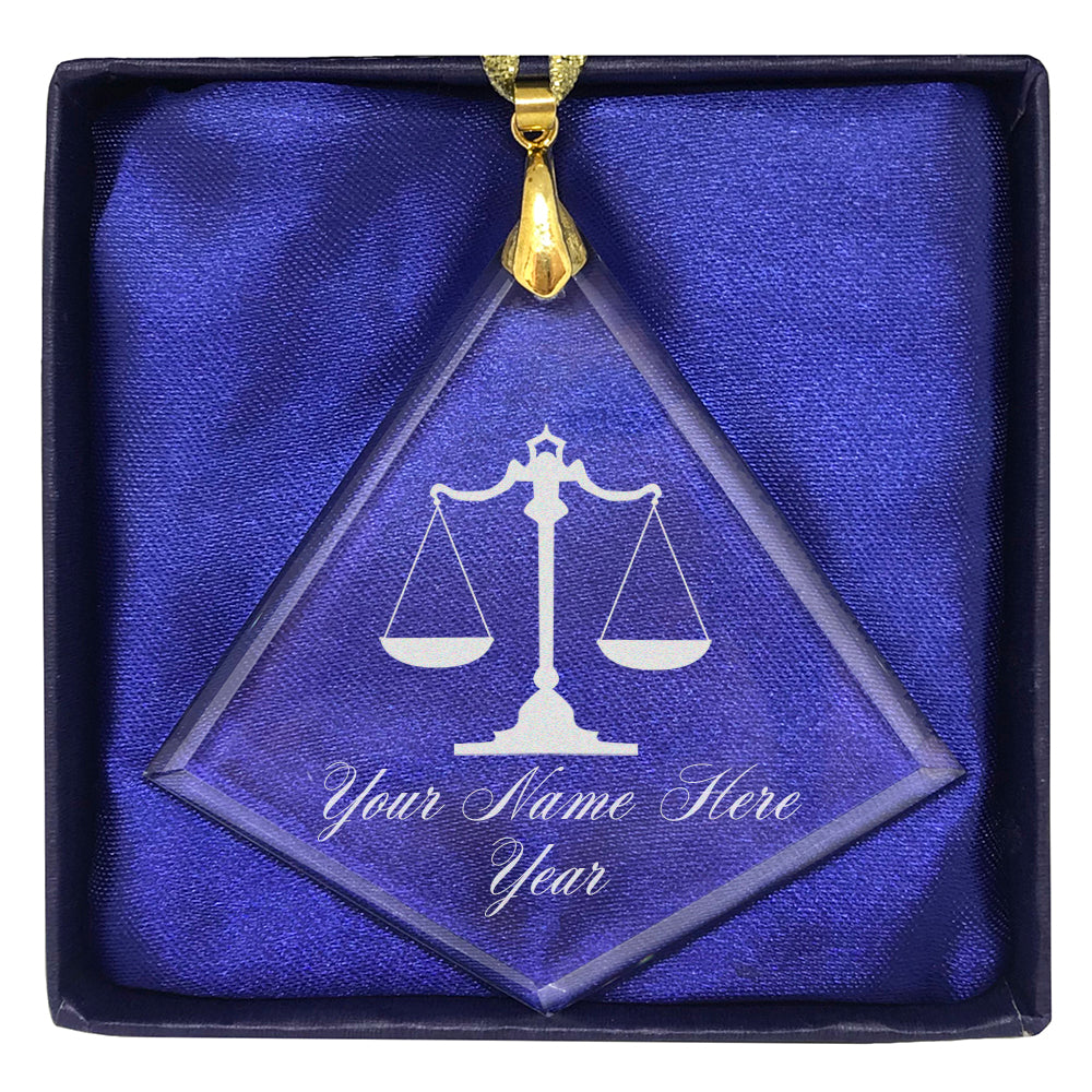 LaserGram Christmas Ornament, Law Scale, Personalized Engraving Included (Diamond Shape)