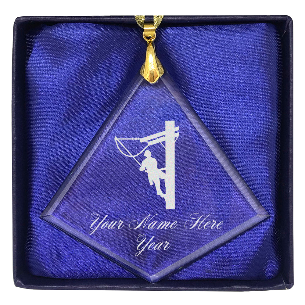 LaserGram Christmas Ornament, Lineman, Personalized Engraving Included (Diamond Shape)