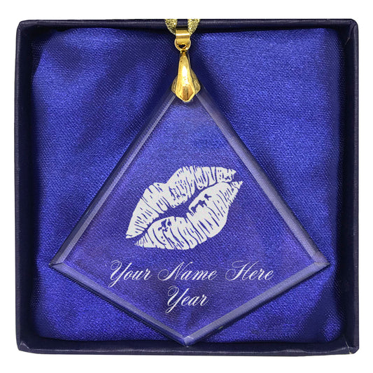 LaserGram Christmas Ornament, Lipstick Kiss, Personalized Engraving Included (Diamond Shape)