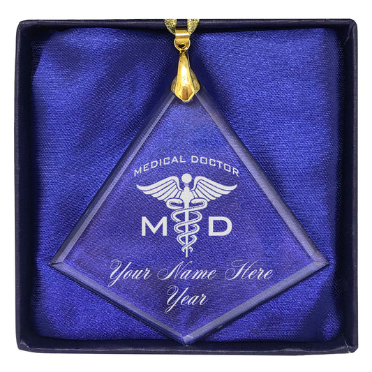 LaserGram Christmas Ornament, MD Medical Doctor, Personalized Engraving Included (Diamond Shape)