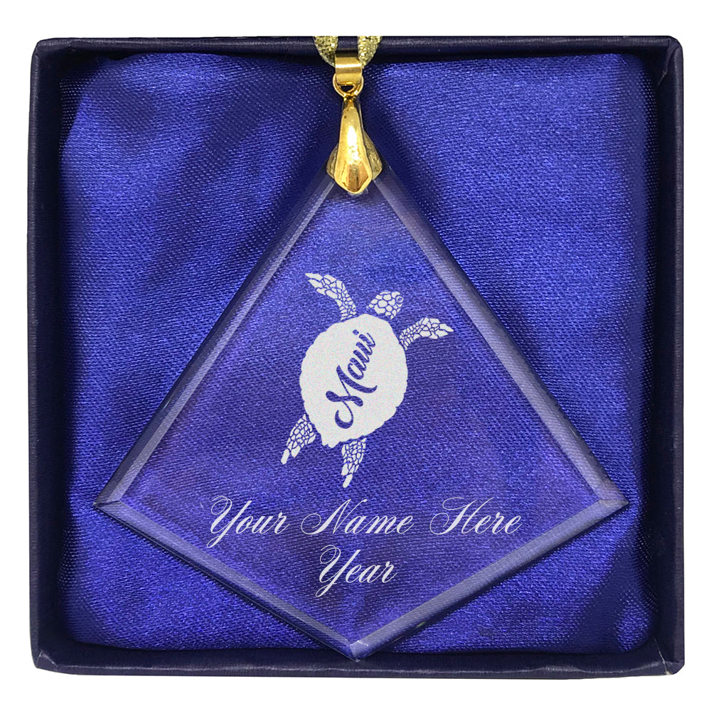 LaserGram Christmas Ornament, Maui Sea Turtle, Personalized Engraving Included (Diamond Shape)