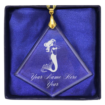 LaserGram Christmas Ornament, Mermaid, Personalized Engraving Included (Diamond Shape)