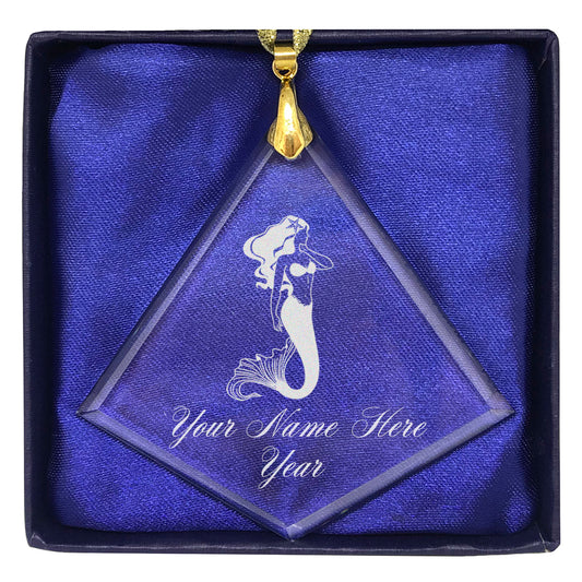 LaserGram Christmas Ornament, Mermaid, Personalized Engraving Included (Diamond Shape)