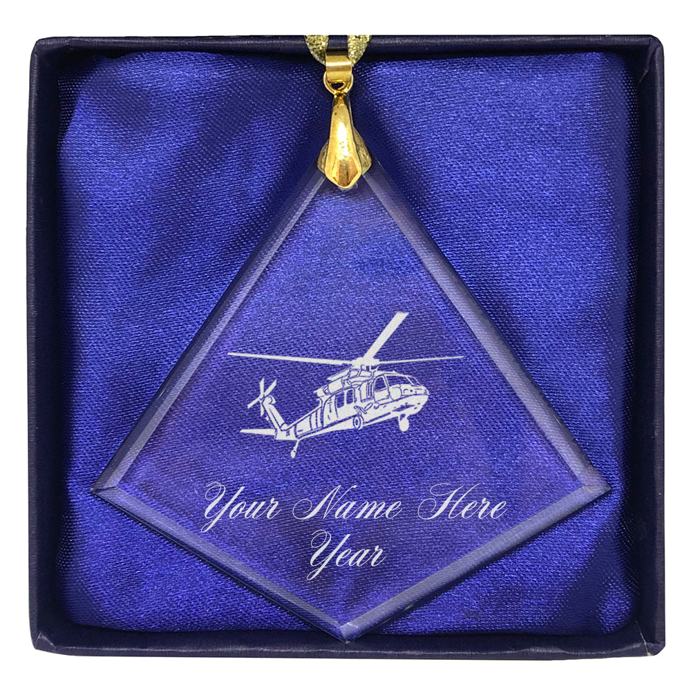 LaserGram Christmas Ornament, Military Helicopter 1, Personalized Engraving Included (Diamond Shape)