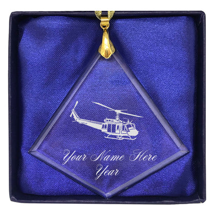 LaserGram Christmas Ornament, Military Helicopter 2, Personalized Engraving Included (Diamond Shape)