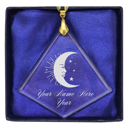 LaserGram Christmas Ornament, Moon, Personalized Engraving Included (Diamond Shape)