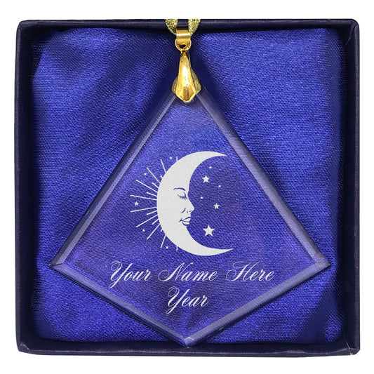 LaserGram Christmas Ornament, Moon, Personalized Engraving Included (Diamond Shape)