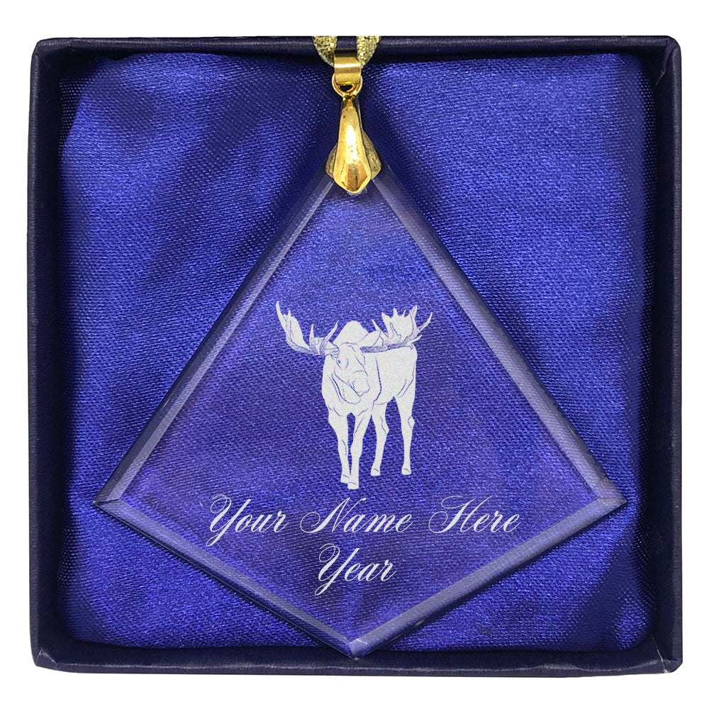 LaserGram Christmas Ornament, Moose, Personalized Engraving Included (Diamond Shape)