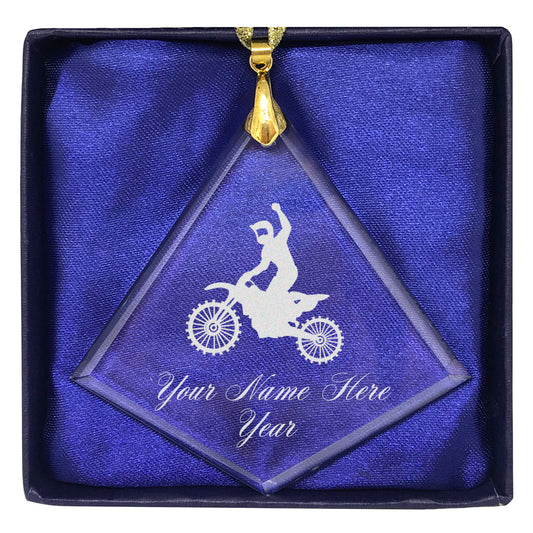 LaserGram Christmas Ornament, Motocross, Personalized Engraving Included (Diamond Shape)