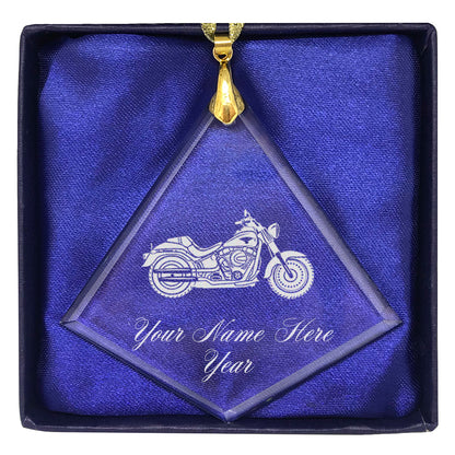 LaserGram Christmas Ornament, Motorcycle, Personalized Engraving Included (Diamond Shape)