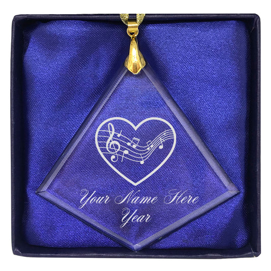 LaserGram Christmas Ornament, Music Staff Heart, Personalized Engraving Included (Diamond Shape)