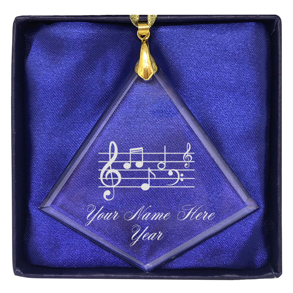 LaserGram Christmas Ornament, Music Staff, Personalized Engraving Included (Diamond Shape)