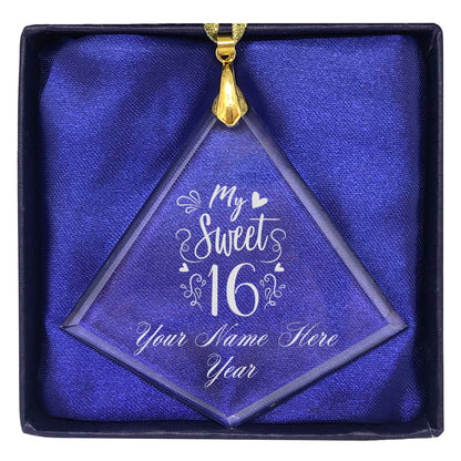 LaserGram Christmas Ornament, My Sweet 16, Personalized Engraving Included (Diamond Shape)