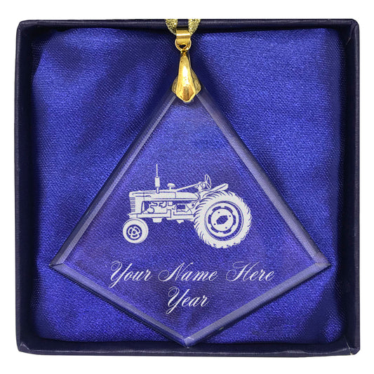 LaserGram Christmas Ornament, Old Farm Tractor, Personalized Engraving Included (Diamond Shape)