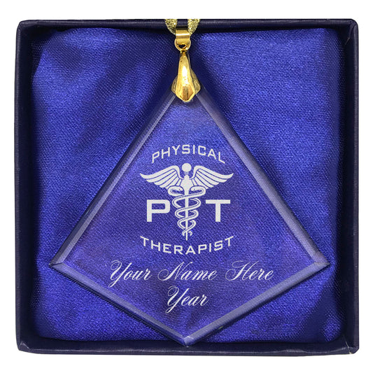 LaserGram Christmas Ornament, PT Physical Therapist, Personalized Engraving Included (Diamond Shape)