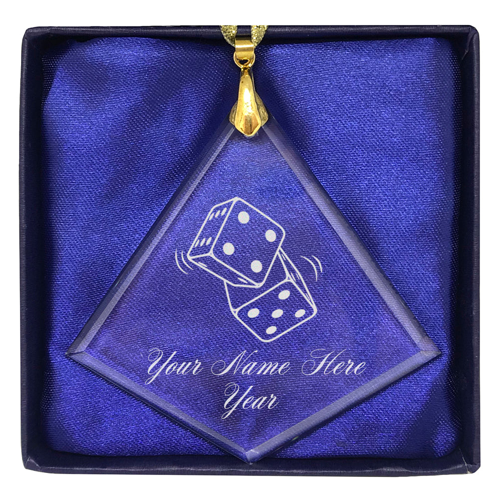 LaserGram Christmas Ornament, Pair of Dice, Personalized Engraving Included (Diamond Shape)