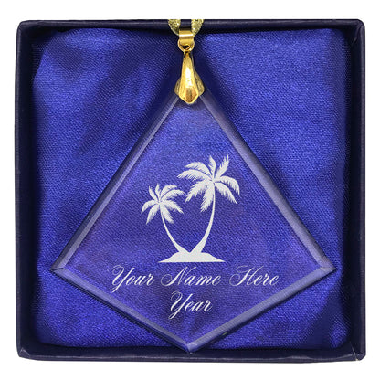 LaserGram Christmas Ornament, Palm Trees, Personalized Engraving Included (Diamond Shape)