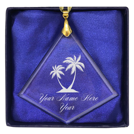 LaserGram Christmas Ornament, Palm Trees, Personalized Engraving Included (Diamond Shape)