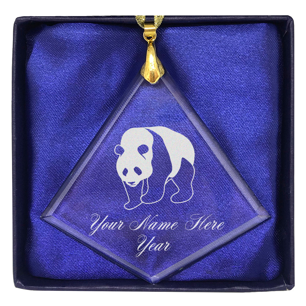 LaserGram Christmas Ornament, Panda Bear, Personalized Engraving Included (Diamond Shape)