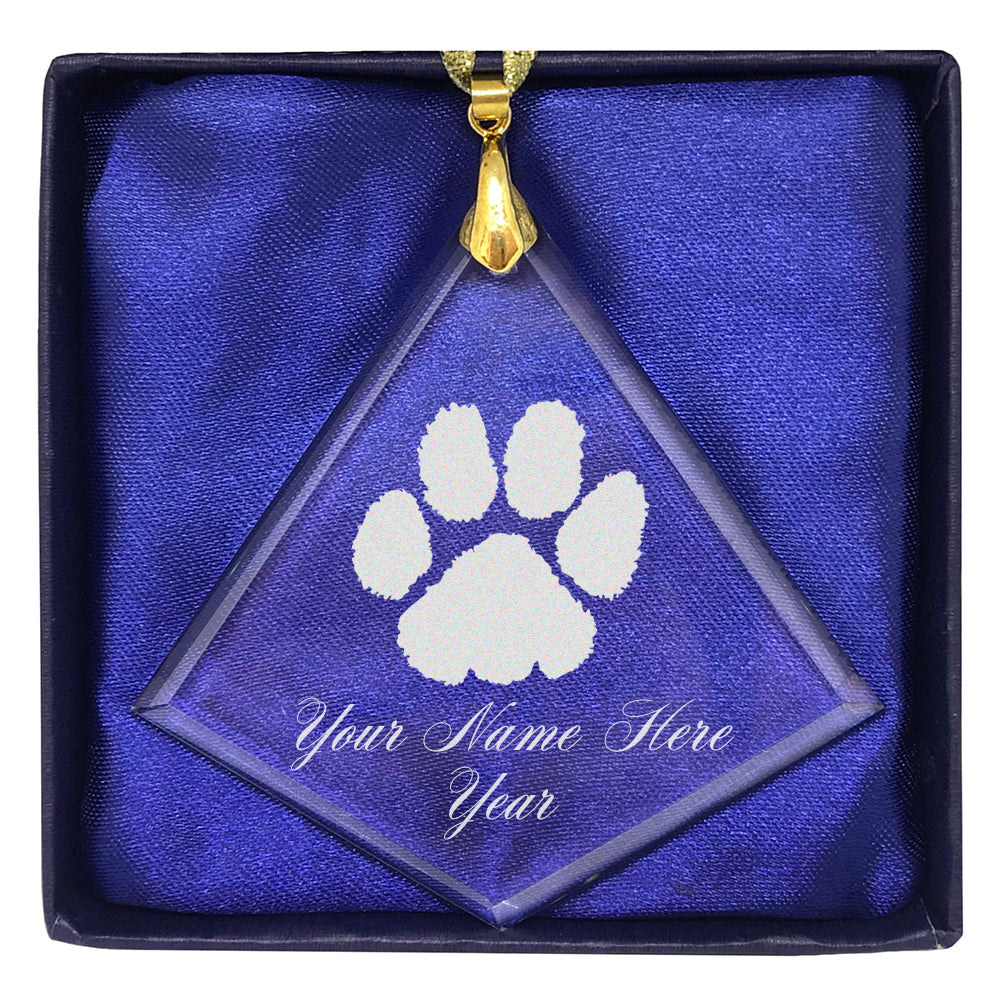 LaserGram Christmas Ornament, Paw Print, Personalized Engraving Included (Diamond Shape)