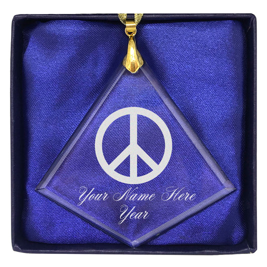 LaserGram Christmas Ornament, Peace Sign, Personalized Engraving Included (Diamond Shape)