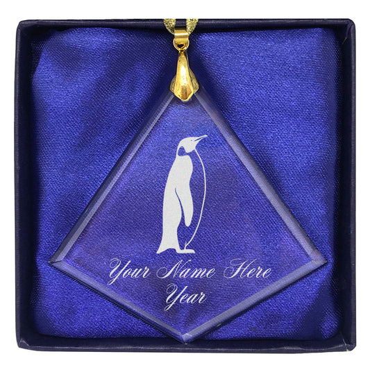 LaserGram Christmas Ornament, Penguin, Personalized Engraving Included (Diamond Shape)