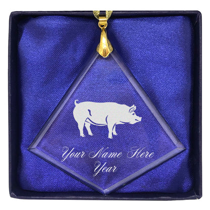 LaserGram Christmas Ornament, Pig, Personalized Engraving Included (Diamond Shape)