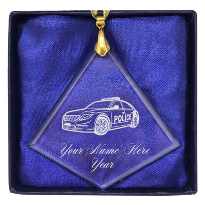 LaserGram Christmas Ornament, Police Car, Personalized Engraving Included (Diamond Shape)