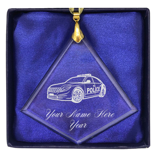 LaserGram Christmas Ornament, Police Car, Personalized Engraving Included (Diamond Shape)