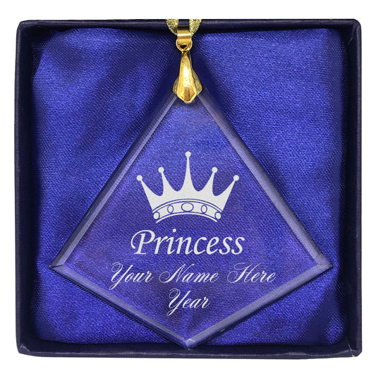 LaserGram Christmas Ornament, Princess Crown, Personalized Engraving Included (Diamond Shape)