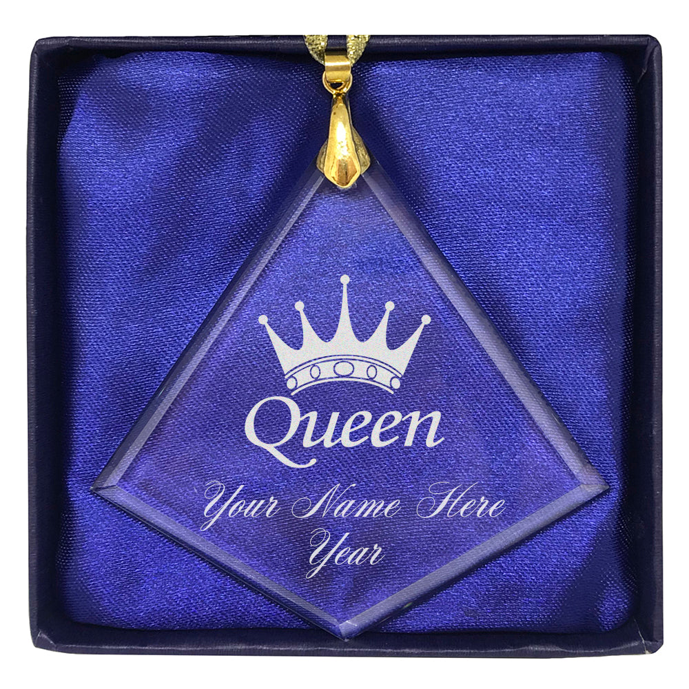 LaserGram Christmas Ornament, Queen Crown, Personalized Engraving Included (Diamond Shape)